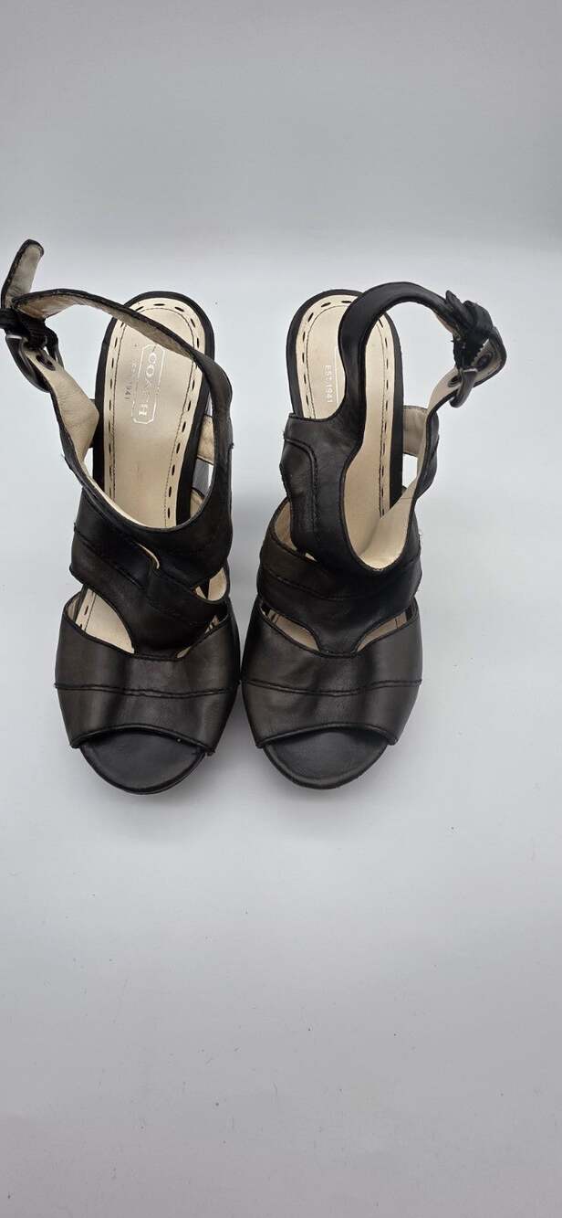 Coach Black Leather Platform Wedge Sandals Women’s Size 8 Ankle Strap